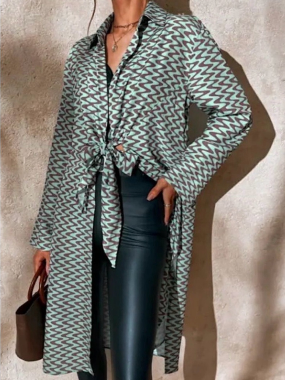Women's Mint Zigzag Midi Dress Shirt